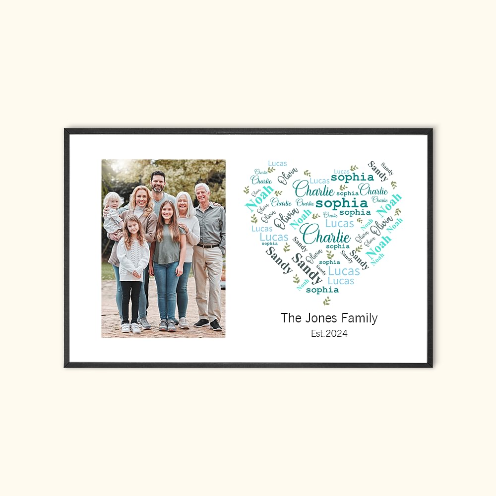 Cornice fotografica personalizzata con 1-20 nomi a forma di cuore Collezione Home Decor Compleanno Regalo di inaugurazione per la famiglia