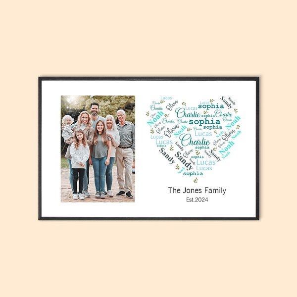 Personalized Farmhouse Photo Frame with 1-20 Heart Shape Names Collection Home Decor Birthday Housewarming Gift for Family