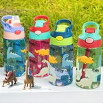 Personalized Cute Cartoon Dinosaur 17oz Name Water Bottle with Straw and Spill-Proof Lid Back to School  Birthday Gift for Boys Girls