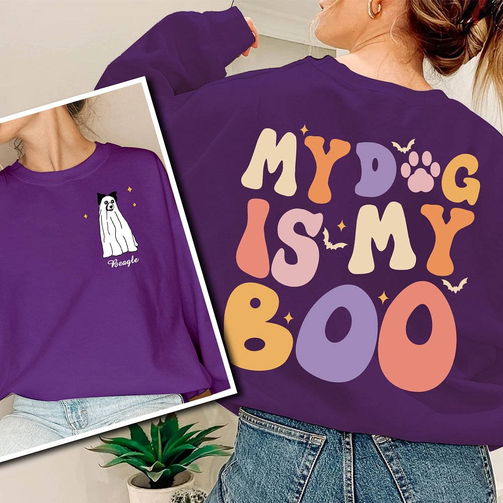 Sweatshirt Personnalisé avec 1-4 Noms et Chiens de Fantômes My Dog Is My Boo Cadeau Halloween Vacances pour Amoureux de Chien