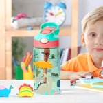 Personalized Cute Cartoon Dinosaur 17oz Name Water Bottle with Straw and Spill-Proof Lid Back to School  Birthday Gift for Boys Girls