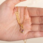 Personalized Dainty Sideways Name Necklace with Heart Birthstone Simple Jewelry Birthday Anniversary Gift for Women
