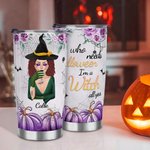 Personalized Purple Pumpkin Bat Witch 20oz Insulated Tumbler with Name and Straw Happy Halloween Gift for Women