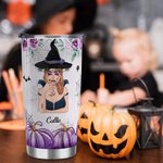 Personalized Purple Pumpkin Bat Witch 20oz Insulated Tumbler with Name and Straw Happy Halloween Gift for Women