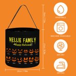 Sac à Bonbons Personnalisé avec 1-12 Noms et Visages de Citrouille Accessoire de Chasse aux Bonbons Cadeau Halloween pour Enfant