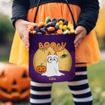 Sac à Bonbons Réutilisable Personnalisé avec 1-6 Fantômes de Chien et Noms Cadeau Chasse aux Bonbons Halloween pour Enfant Famille