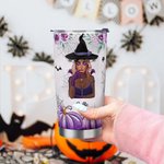 Personalized Purple Pumpkin Bat Witch 20oz Insulated Tumbler with Name and Straw Happy Halloween Gift for Women