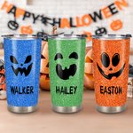Gepersonaliseerde Faux Glitter Grappige Pompoen Patroon Halloween Thema 20 oz Tumbler met Naam Halloween Cadeau voor Familie Kinderen