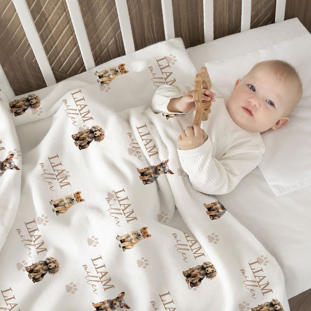 Couverture Douce Personnalisée avec Nom Portrait de Chien Empreinte de Pattes Décoration de Chambre Cadeau Anniversaire pour Enfants
