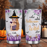 Personalized Purple Pumpkin Bat Witch 20oz Insulated Tumbler with Name and Straw Happy Halloween Gift for Women