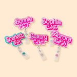 Personalized Doll-like Style Glitter Acrylic Badge Reel Retractable ID Tag with Name Christmas Birthday Appreciation Gift for Nurse Doctor Teacher