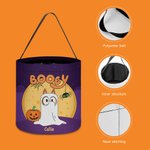 Sac à Bonbons Réutilisable Personnalisé avec 1-6 Fantômes de Chien et Noms Cadeau Chasse aux Bonbons Halloween pour Enfant Famille