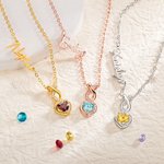 Personalized Dainty Sideways Name Necklace with Heart Birthstone Simple Jewelry Birthday Anniversary Gift for Women