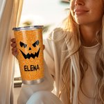 Gepersonaliseerde Faux Glitter Grappige Pompoen Patroon Halloween Thema 20 oz Tumbler met Naam Halloween Cadeau voor Familie Kinderen