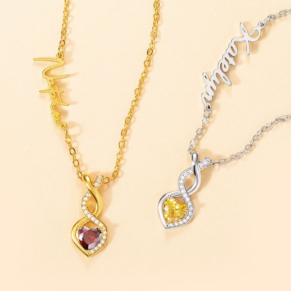 Personalized Dainty Sideways Name Necklace with Heart Birthstone Simple Jewelry Birthday Anniversary Gift for Women