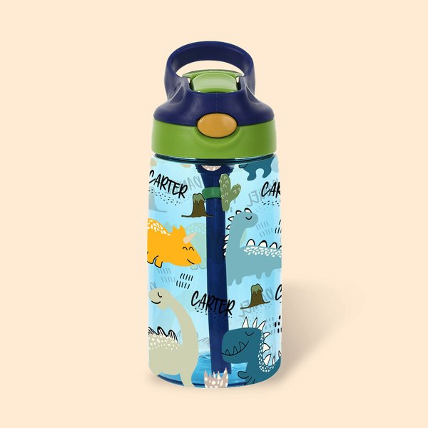 Personalized Cute Cartoon Dinosaur 17oz Name Water Bottle with Straw and Spill-Proof Lid Back to School  Birthday Gift for Boys Girls