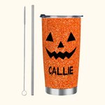 Gepersonaliseerde Faux Glitter Grappige Pompoen Patroon Halloween Thema 20 oz Tumbler met Naam Halloween Cadeau voor Familie Kinderen