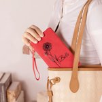 Personalized Birth Flower Leather Tri-Fold Wristlet Wallet with Name and Multiple Card Slots Birthday Bridal Party Anniversary Gift for Her