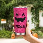 Gepersonaliseerde Faux Glitter Grappige Pompoen Patroon Halloween Thema 20 oz Tumbler met Naam Halloween Cadeau voor Familie Kinderen