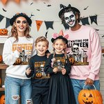 Personalized Skull Jack O'Lantern Bat Design Just Waiting For Halloween Crewneck T-shirt Sweatshirt with Name Halloween Costume Gift for Family