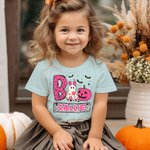 Personalized Halloween Ghost Pumpkin Bat Spider Web Boo Kid's Sweatshirt T-shirt with Name Multicolor Available Holiday Party Gift for Boys Girls