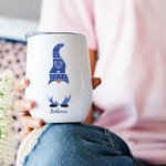 Personalized Cute Gnome 12oz Insulated Wine Tumbler with Name and Spill-proof Lid Birthday Hanukkah Gift for Jewish Family