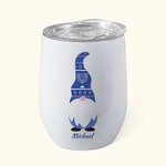 Personalized Cute Gnome 12oz Insulated Wine Tumbler with Name and Spill-proof Lid Birthday Hanukkah Gift for Jewish Family