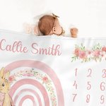 Personalizado de dibujos animados lindo arco iris floral Peter manta de conejo con el nombre de decoración del hogar Foto Prop regalo de cumpleaños pa