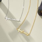 Personalized Cross Name Necklace Minimalist Jewellery Baptism Religious Birthday Gift for Christians Women