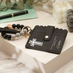 Personalized Cross Name Leather Wristlet Keychain Wallet with Tassel and Beaded Bracelet Birthday Christening Gift for Christian Women