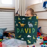 Cesta de tela Oxford impermeable personalizada con el nombre de un dinosaurio de dibujos animados como regalo de inauguración de la casa para niñas y 