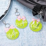 Personalized Pink Coquette Bow Tennis Bag Tag Keychain with Name Sport Team Birthday Gift for Tennis Lovers