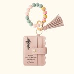 Personalized Cross Name Leather Wristlet Keychain Wallet with Tassel and Beaded Bracelet Birthday Christening Gift for Christian Women