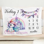 Personnalisé Château Fantaisie Licorne Aujourd'hui Je Suis Couverture douce mensuelle avec nom Décoration de chambre d'enfant Anniversaire Cadeau de d