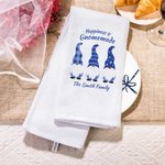 Personalized Cute Gnomes 100% Cotton Waffle Tea Towel with Text Kitchen Decor Hanukkah Gift for Jewish Family