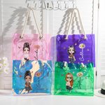 Personalised Cartoon Character Birth Flower Neon Laser Clear Large Tote Bag with Name Wedding Party Travel Accessories Gift for Her