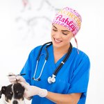 Personalised Colorful Name Word Cloud Adjustable Working Scrub Cap with Sweatband Set of 2 Birthday Appreciation Gift for Nurse Doctor