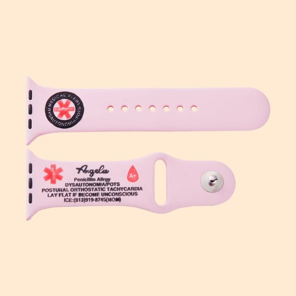 Personalized Emergency Medical Alert Silicone Watch Band for Apple with Engraved Name and Blood Type Birthday Gift for Diabetes Allergy Autism