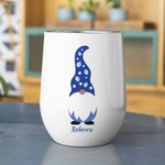 Personalized Cute Gnome 12oz Insulated Wine Tumbler with Name and Spill-proof Lid Birthday Hanukkah Gift for Jewish Family