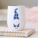 Personalized Cute Gnome 12oz Insulated Wine Tumbler with Name and Spill-proof Lid Birthday Hanukkah Gift for Jewish Family