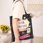 Personalized Colourful Teaching Element Pattern Reusable Canvas Tote Bag Back to School Teacher's Day Gift for Teacher