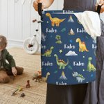 Cesta de tela Oxford impermeable personalizada con el nombre de un dinosaurio de dibujos animados como regalo de inauguración de la casa para niñas y 