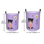 Personalized Double-Side Cartoon Character & Birth Flower Waterproof Laundry Storage Basket with Name and Handle Birthday Housewarming Gift for Family