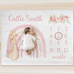Personalizado de dibujos animados lindo arco iris floral Peter manta de conejo con el nombre de decoración del hogar Foto Prop regalo de cumpleaños pa