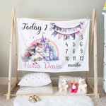 Personnalisé Château Fantaisie Licorne Aujourd'hui Je Suis Couverture douce mensuelle avec nom Décoration de chambre d'enfant Anniversaire Cadeau de d