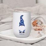 Personalized Cute Gnome 12oz Insulated Wine Tumbler with Name and Spill-proof Lid Birthday Hanukkah Gift for Jewish Family