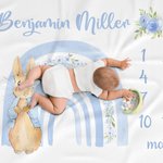 Personalizado de dibujos animados lindo arco iris floral Peter manta de conejo con el nombre de decoración del hogar Foto Prop regalo de cumpleaños pa