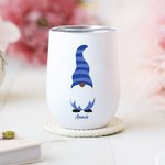 Personalized Cute Gnome 12oz Insulated Wine Tumbler with Name and Spill-proof Lid Birthday Hanukkah Gift for Jewish Family
