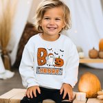 Personalized Halloween Ghost Pumpkin Bat Spider Web Boo Kid's Sweatshirt T-shirt with Name Multicolor Available Holiday Party Gift for Boys Girls