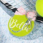 Personalized Pink Coquette Bow Tennis Bag Tag Keychain with Name Sport Team Birthday Gift for Tennis Lovers